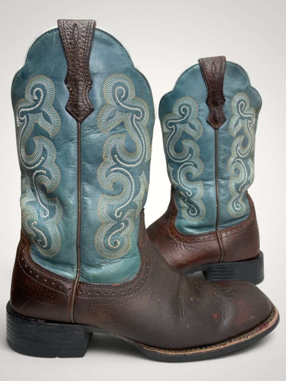 Ariat Brown Turquoise Leather Embroidered Western Cowboy Boots Women's 6.5 B